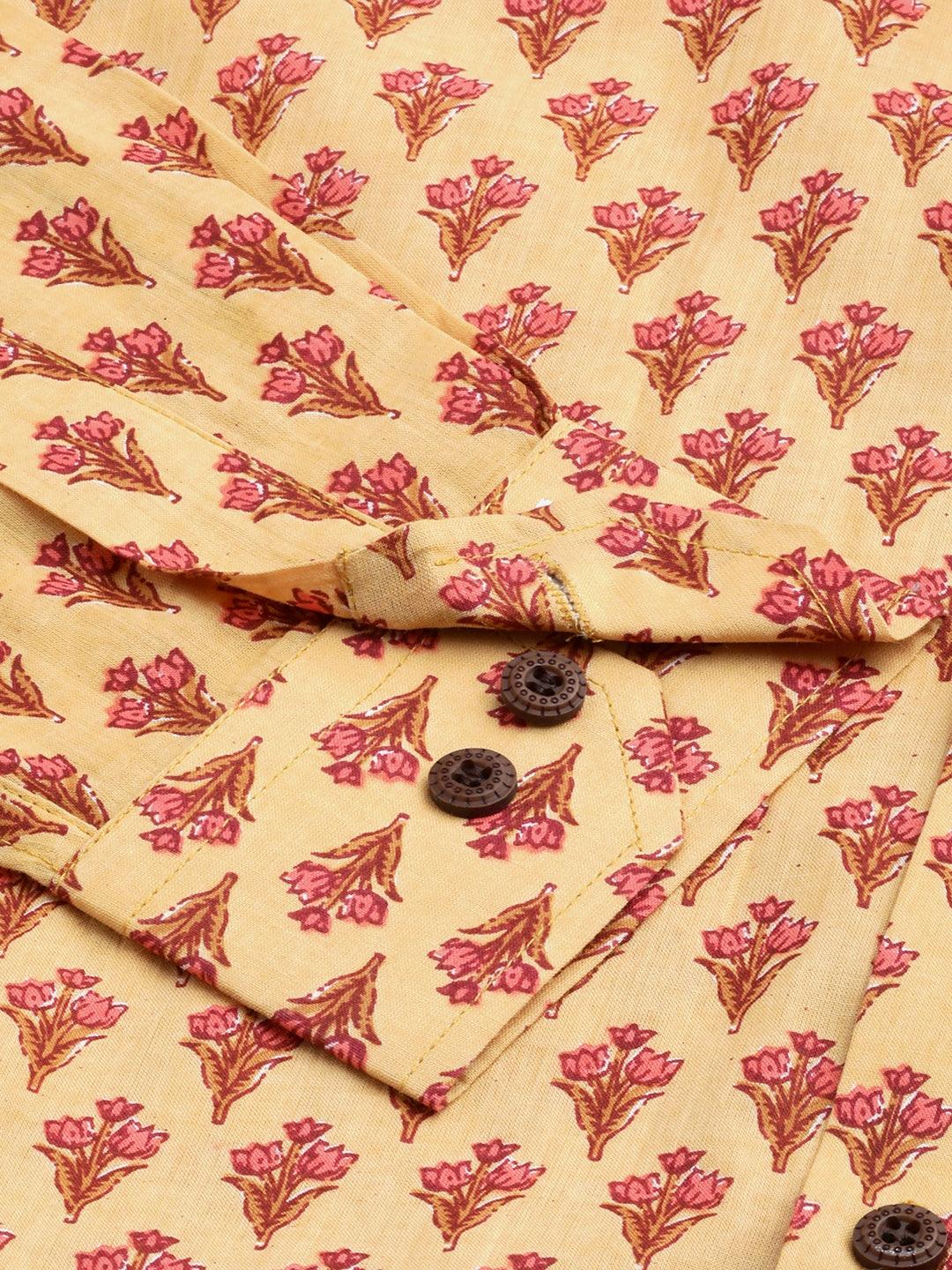 Millennial Men Mustard & Pink Cotton  Full Sleeve  Shirt for Men-MMF0289 - world.com
