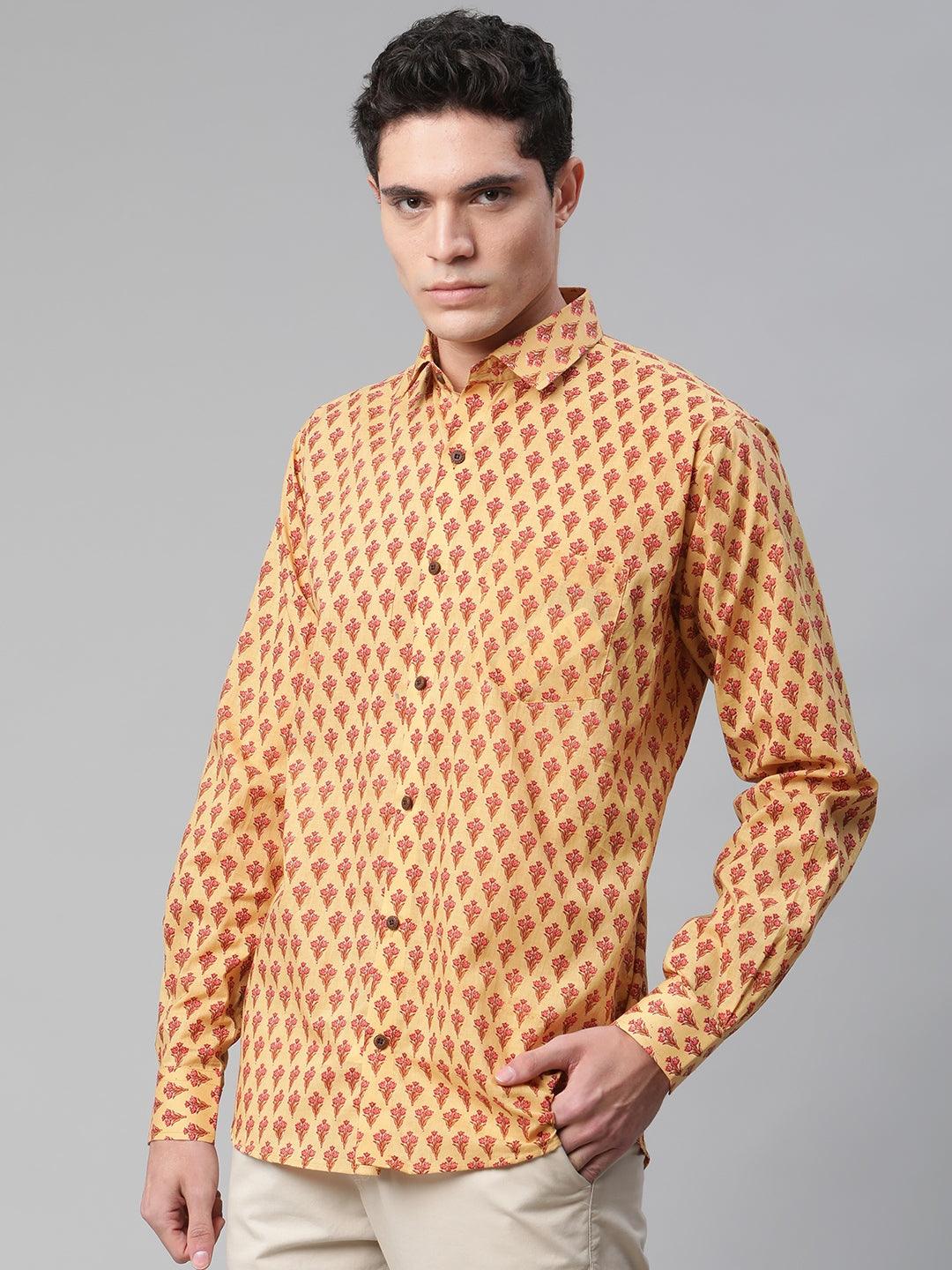 Millennial Men Mustard & Pink Cotton  Full Sleeve  Shirt for Men-MMF0289 - world.com