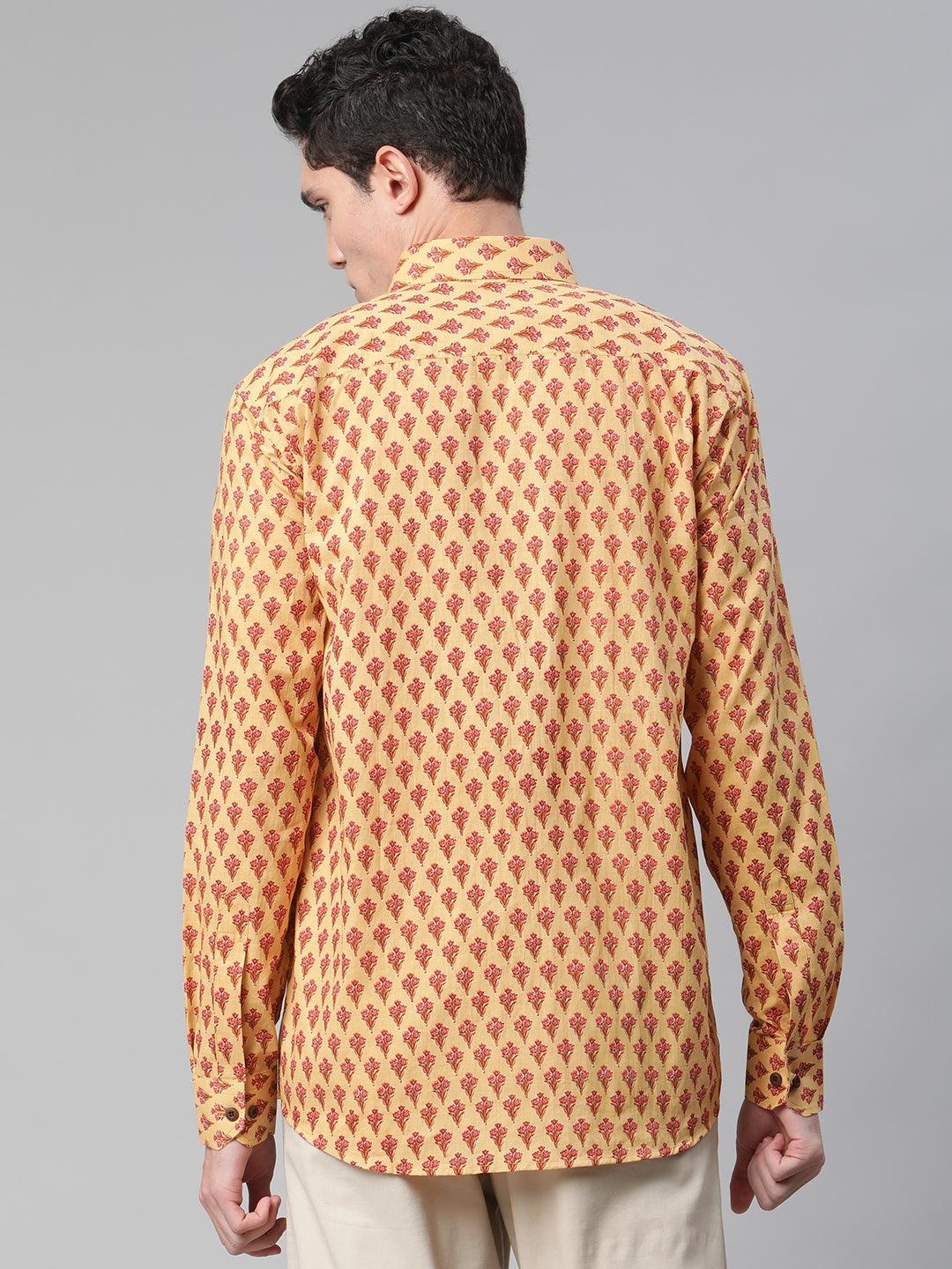 Millennial Men Mustard & Pink Cotton  Full Sleeve  Shirt for Men-MMF0289 - world.com