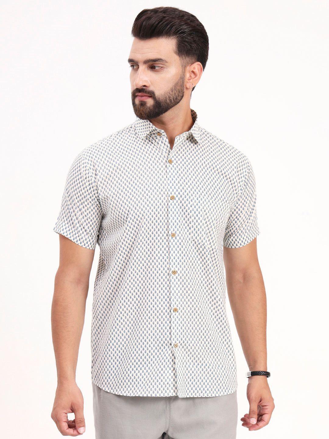 MILLENNIAL MEN White Paisley Printed Half Sleeves Shirt