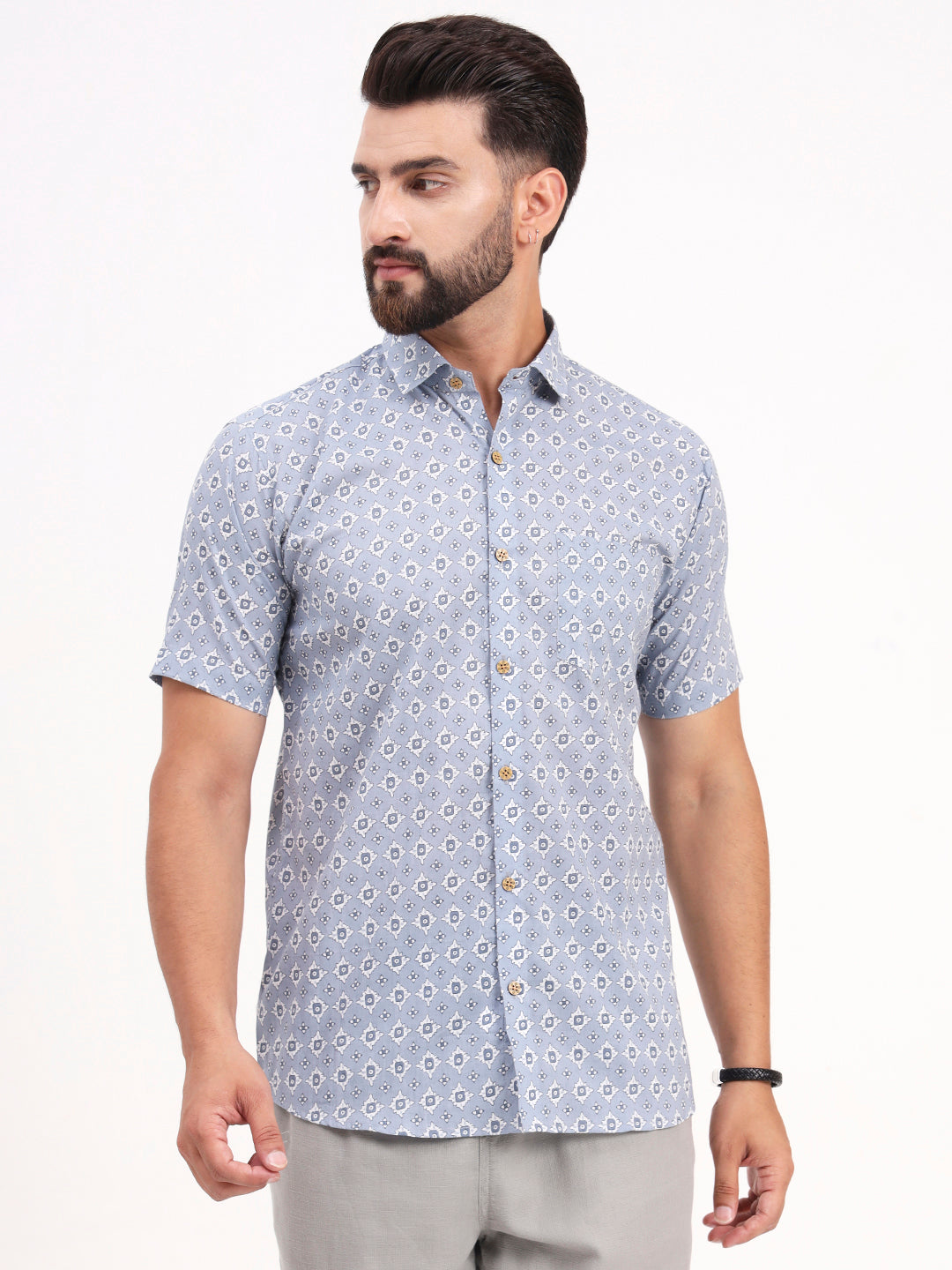 MILLENNIAL MEN Grey Abstract Printed Half Sleeves Shirt