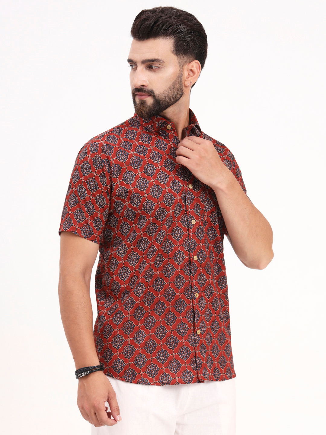MILLENNIAL MEN Maroon Abstract Printed Half Sleeves Shirt