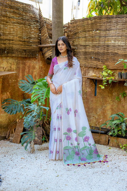 Wine Muga Cotton Pichwai Thread woven Saree