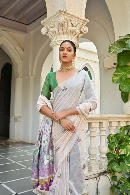 Wine Muga Cotton Pichwai pattern meenakari butti weave Saree