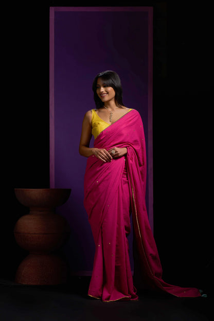 Rani Pink Tohfa Mulmul saree