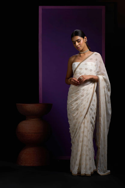 Jasmine White Viscose Georgette Saree