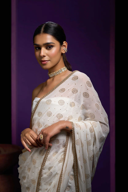 Jasmine White Viscose Georgette Saree