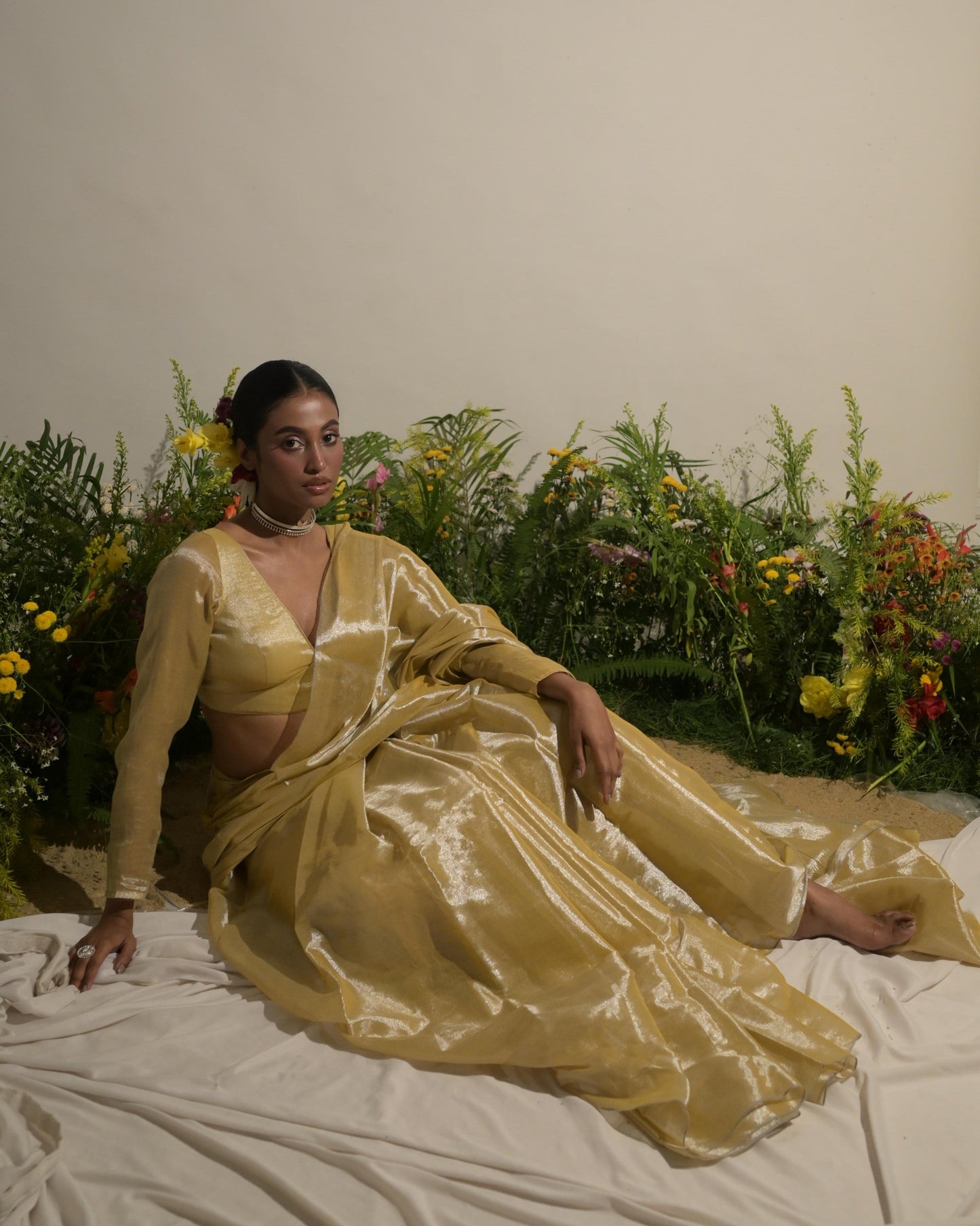 Mari-gold Rush I Neon Yellow Tissue Saree