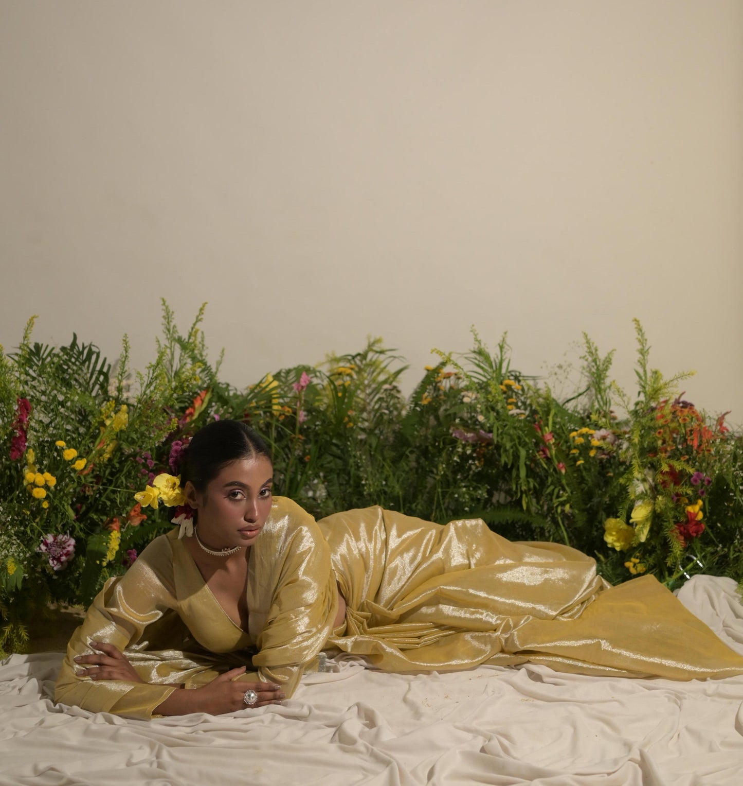 Mari-gold Rush I Neon Yellow Tissue Saree