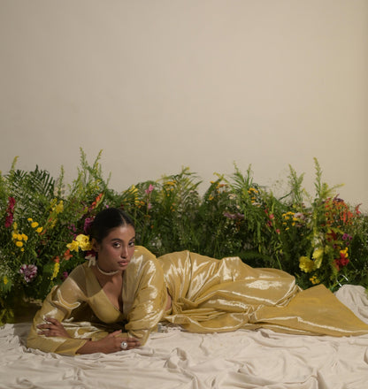 Mari-gold Rush I Neon Yellow Tissue Saree