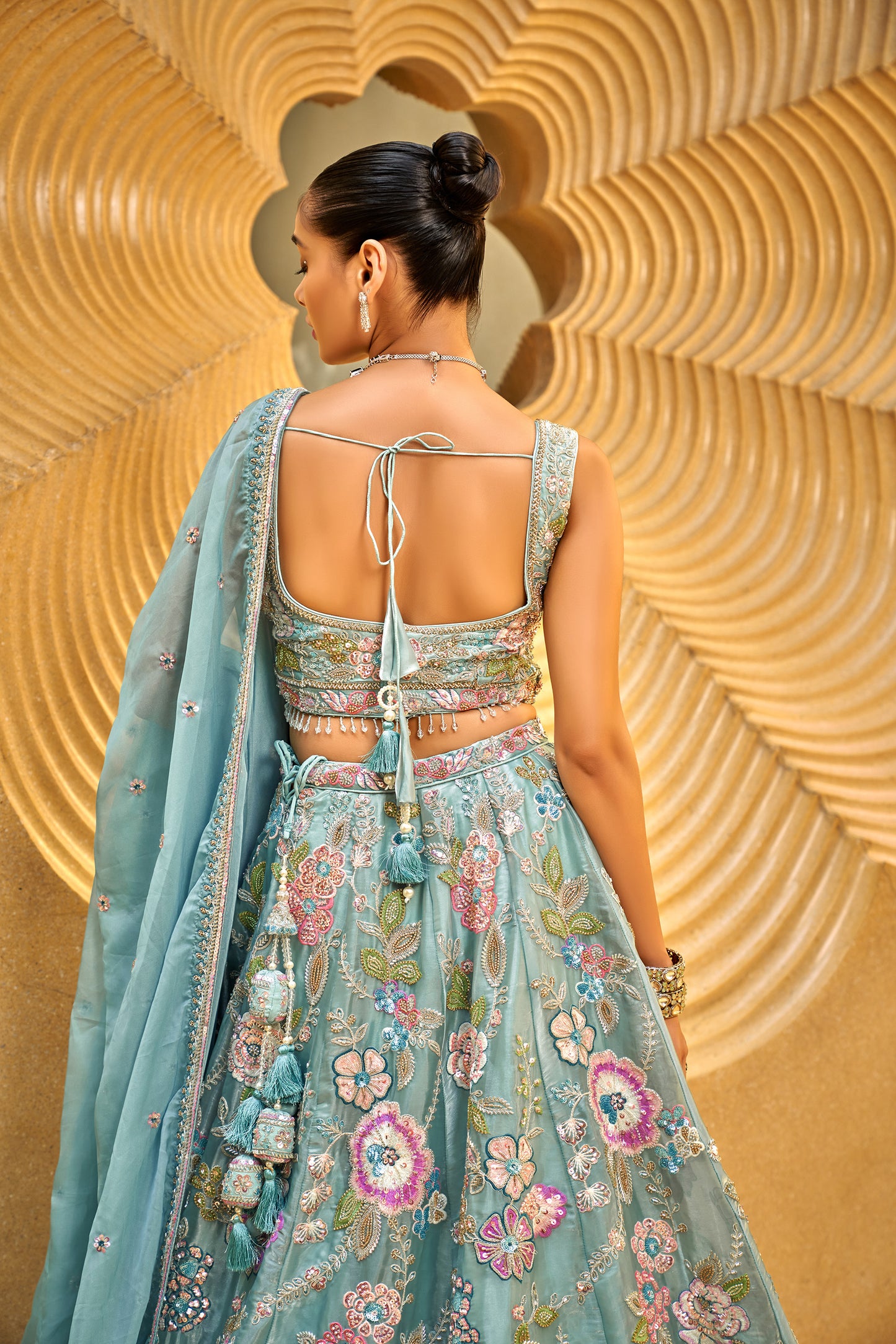 Sea Green Organza Cut-dana & Handwork Designer Lehenga choli & Dupatta