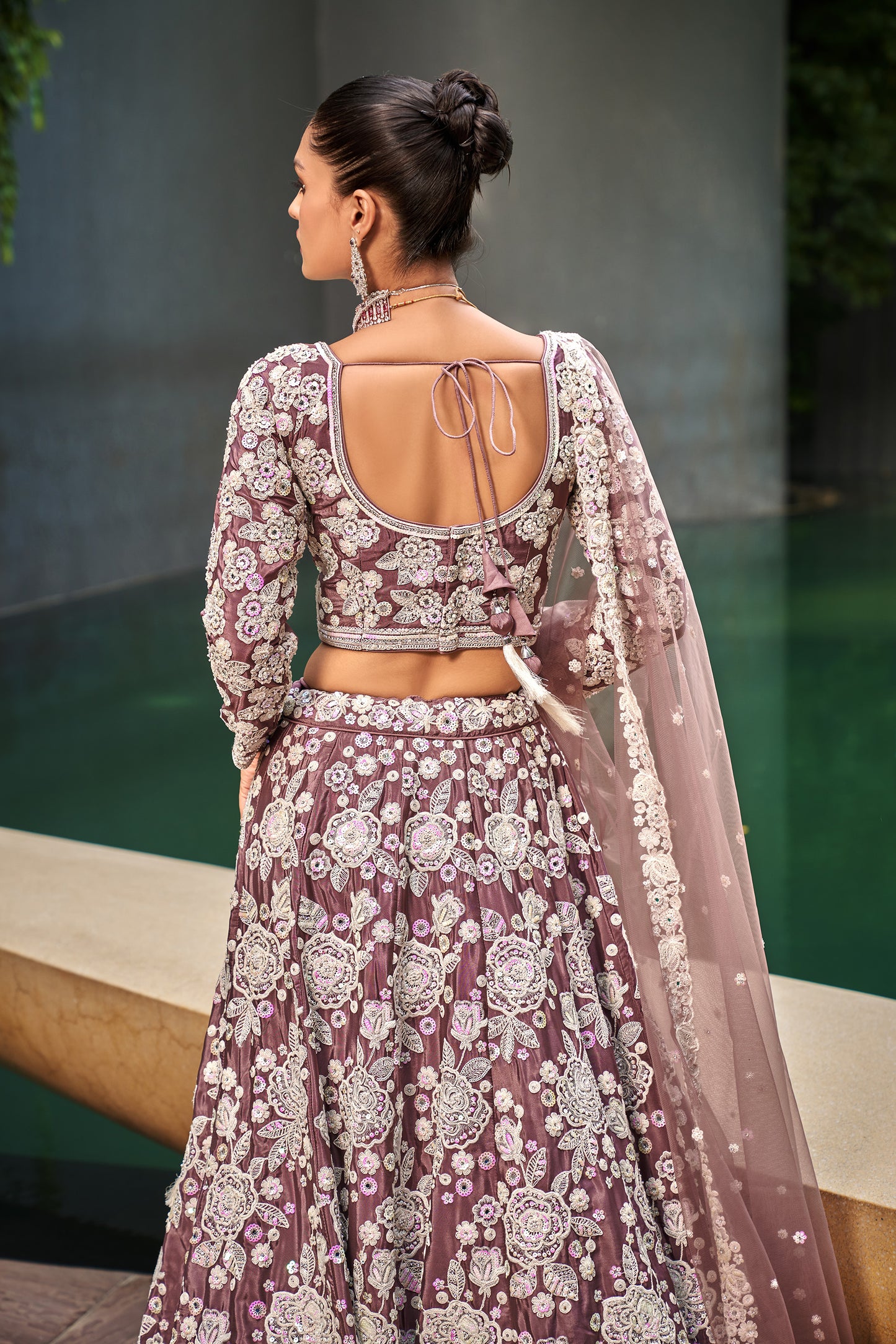 Lavender Satin Sequins & Moti work Bridesmaid Lehenga set