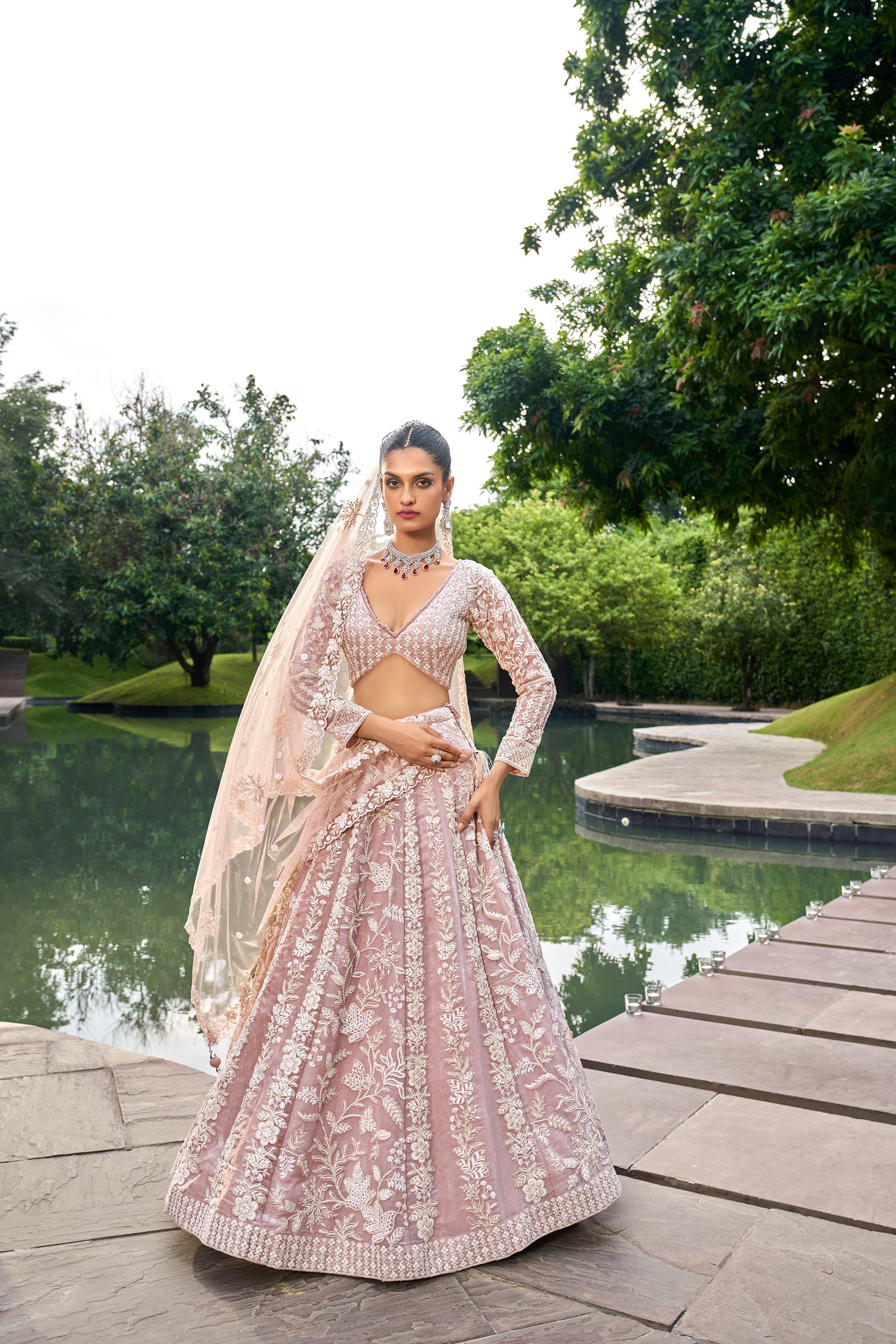 Nude Organza Sequins embroidery Engagement Lehenga Choli Mohi fashion Nude Organza Sequins embroidery Engagement Lehenga Choli Mohi fashion