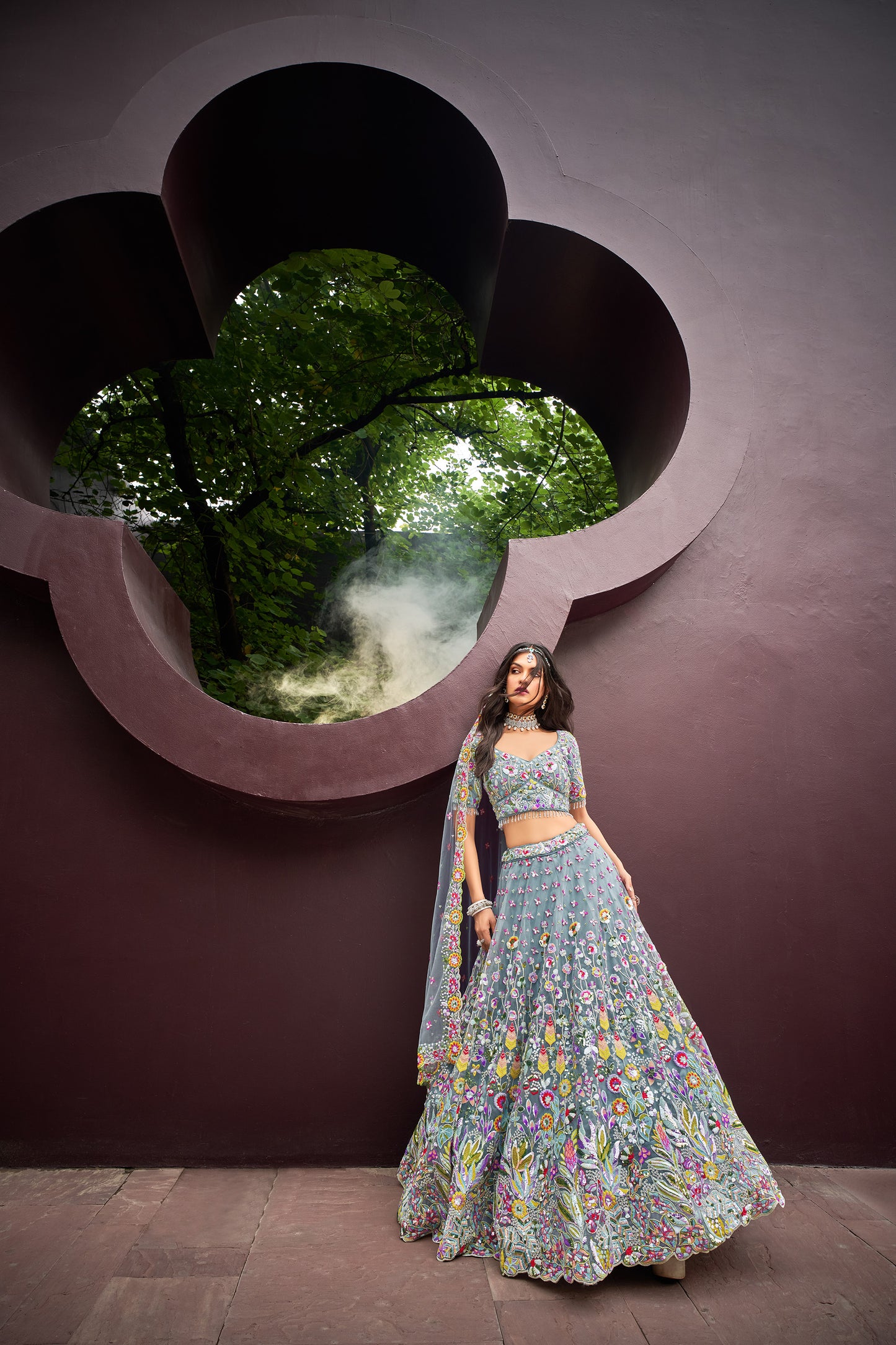 Turquoise blue Net Zarkan & heavy Sequin embroidery Designer Lehenga choli & Dupatta