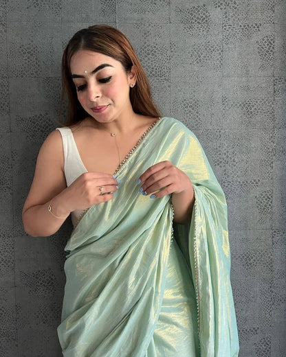 Mint Green Cotton Handloom Saree