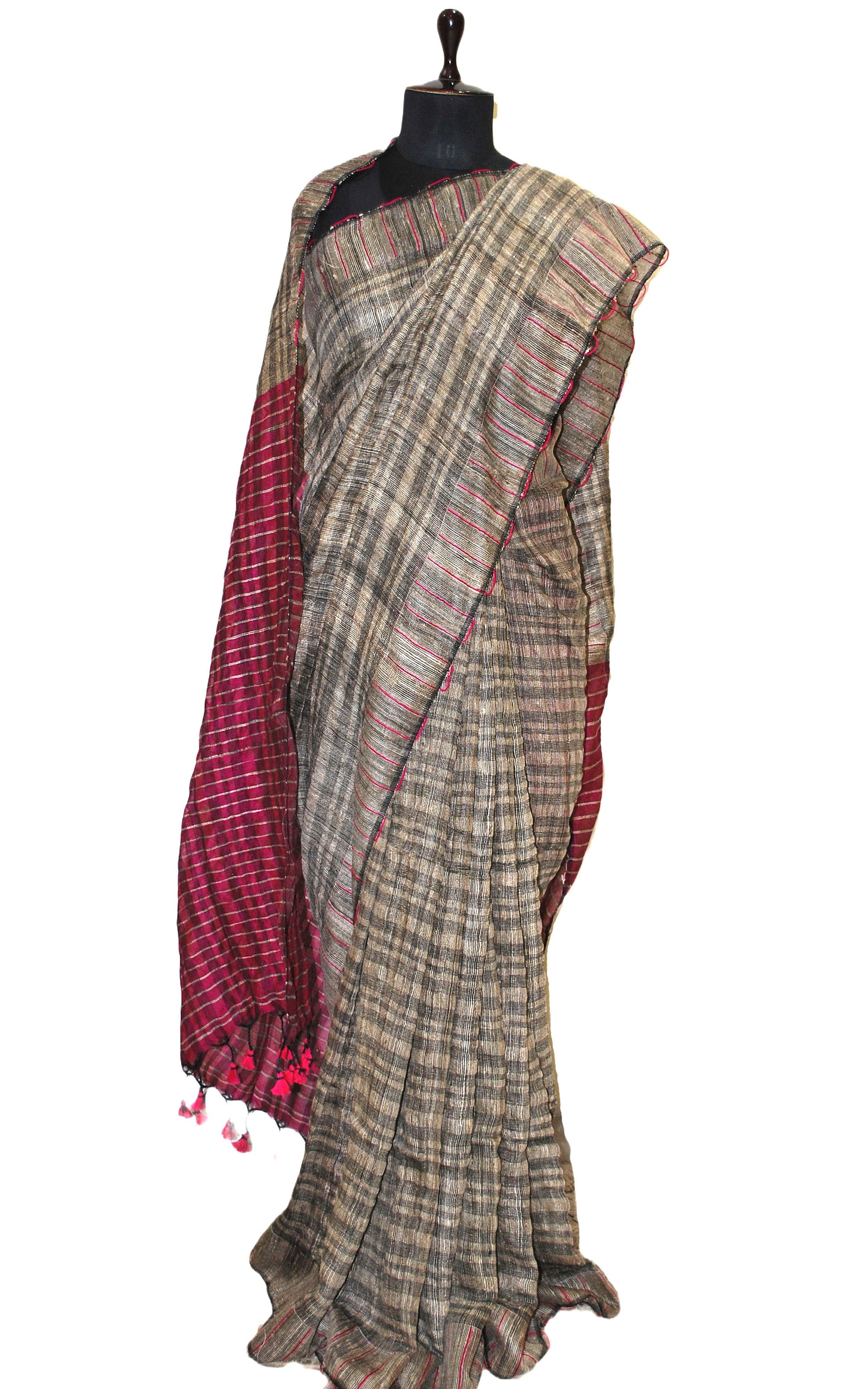 Beige, Black and Dark Raspberry Pink