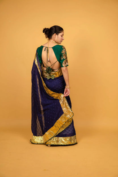 Neel Dark Blue Chanderi Sitara Saree