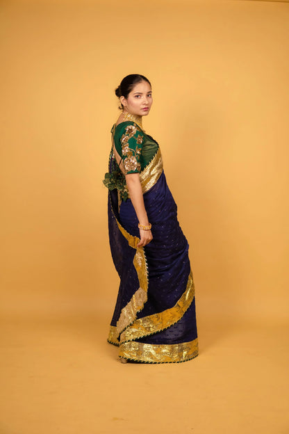 Neel Dark Blue Chanderi Sitara Saree