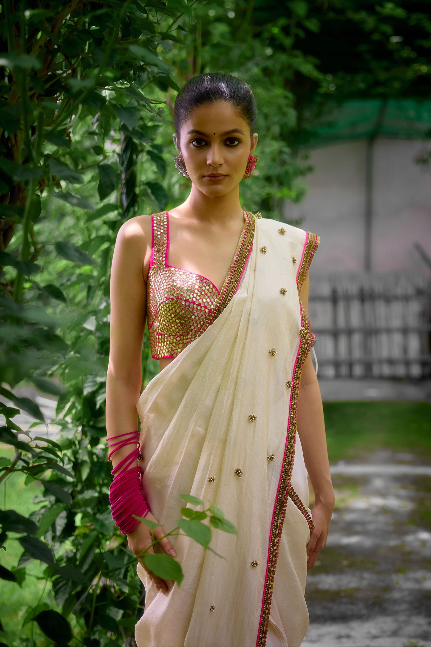 White and Pink saree