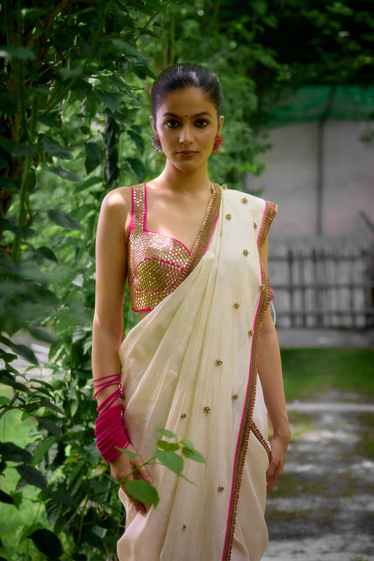 White and Pink saree