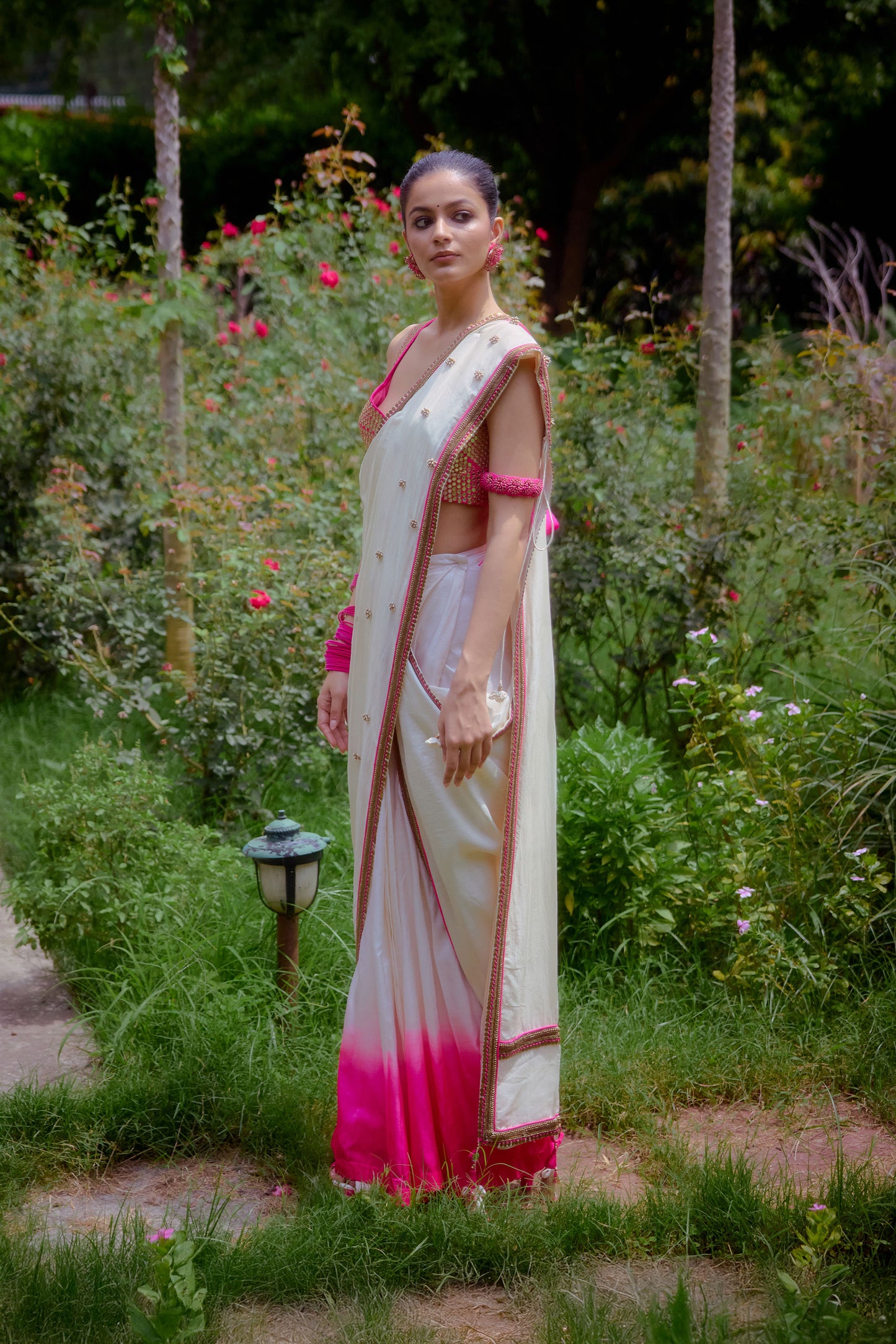White and Pink saree