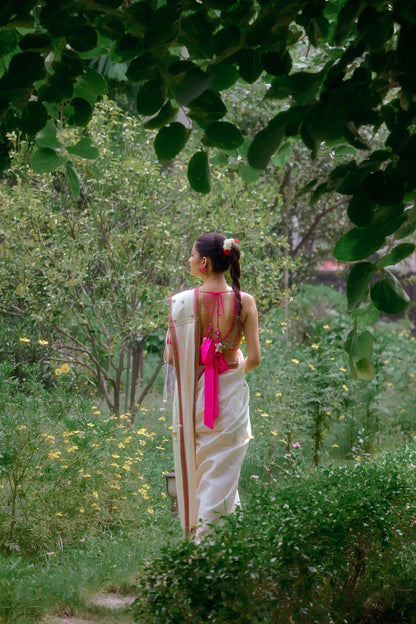 White and Pink saree