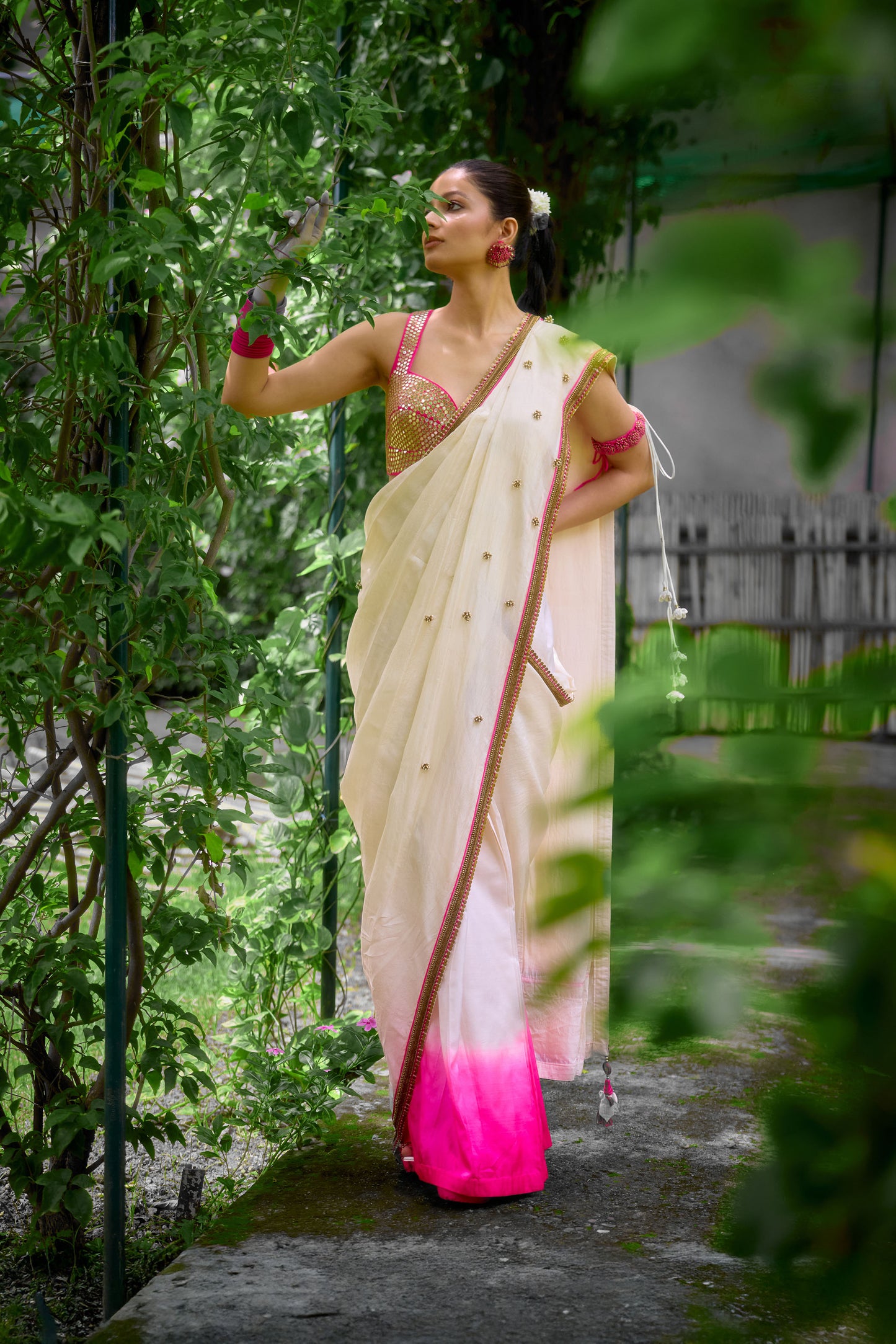 White and Pink saree