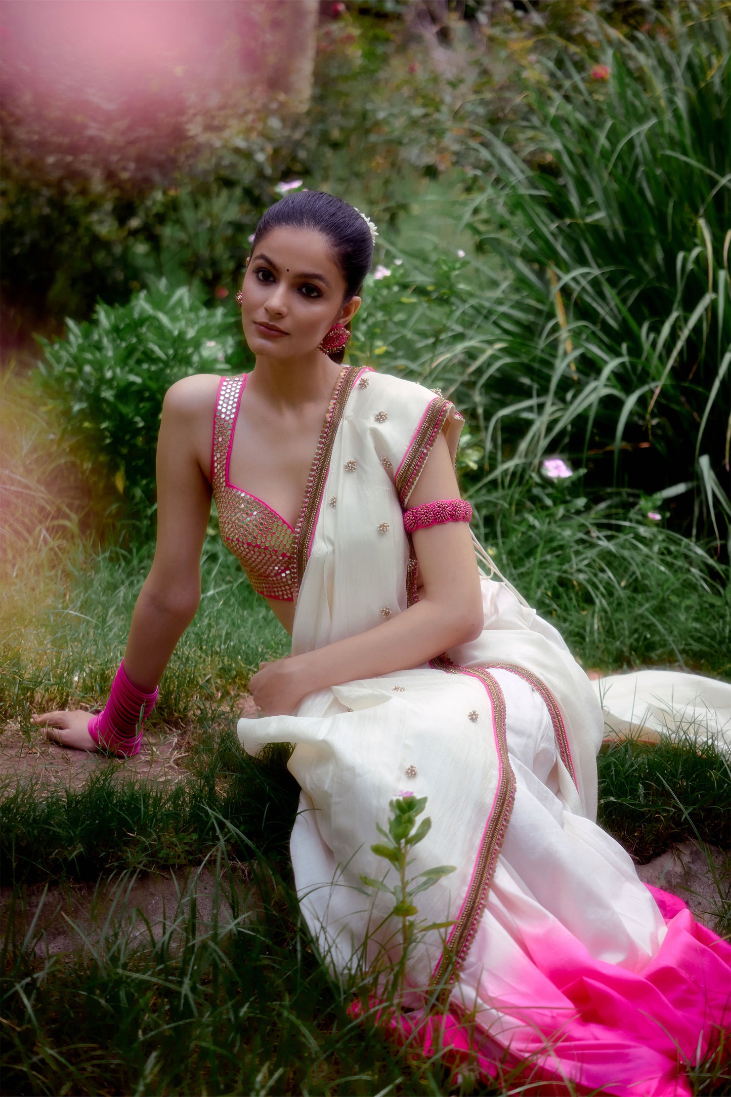 White and Pink saree