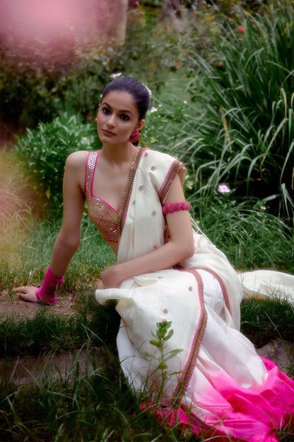White and Pink saree