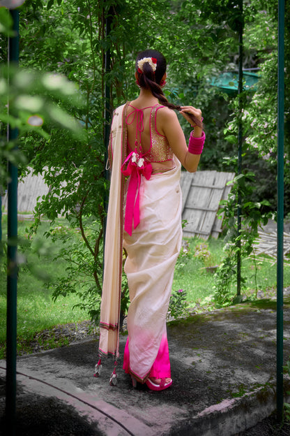 White and Pink saree