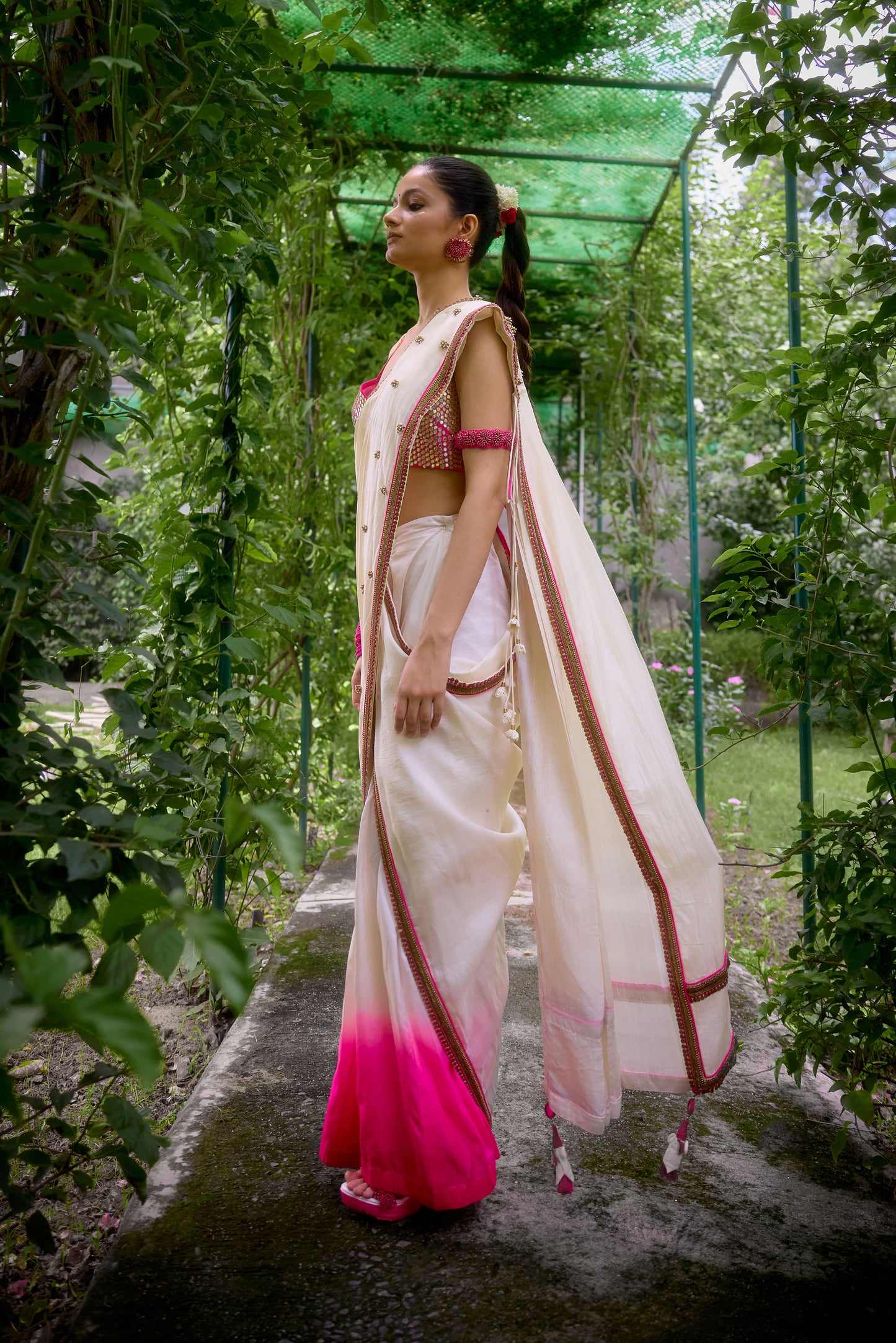 White and Pink saree