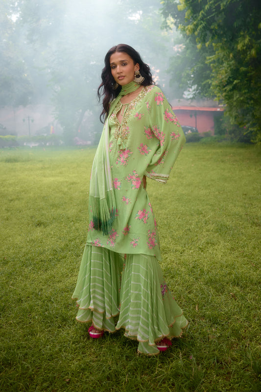 Dilkush Green Kurta Sharara Set
