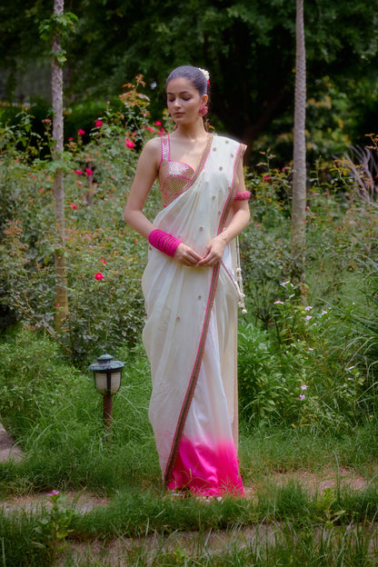 White and Pink saree