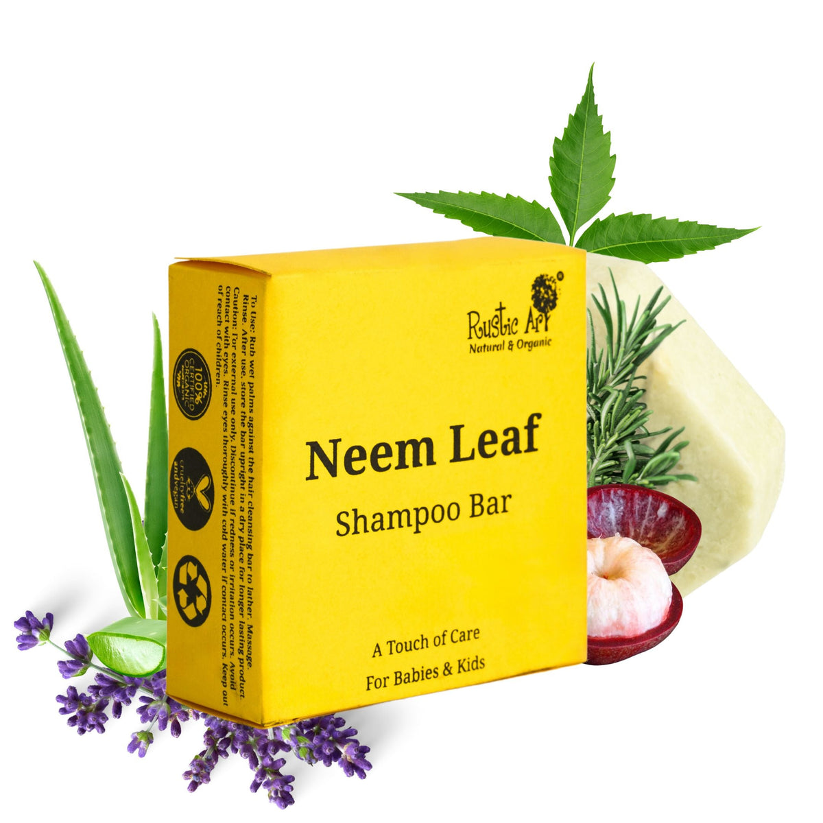 Neem Leaf Shampoo Bar for Babies & Kids, Rustic Art
