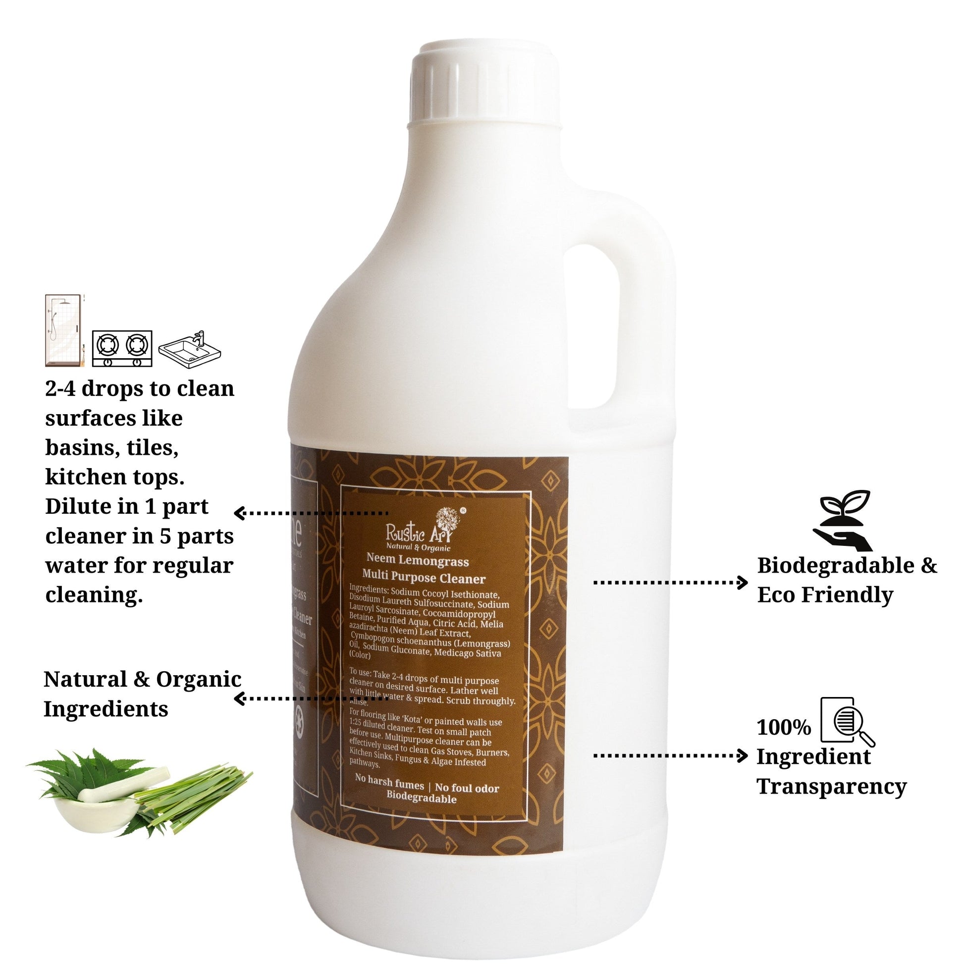 Neem Lemongrass Multipurpose Cleaner (1100gm), Rustic Home