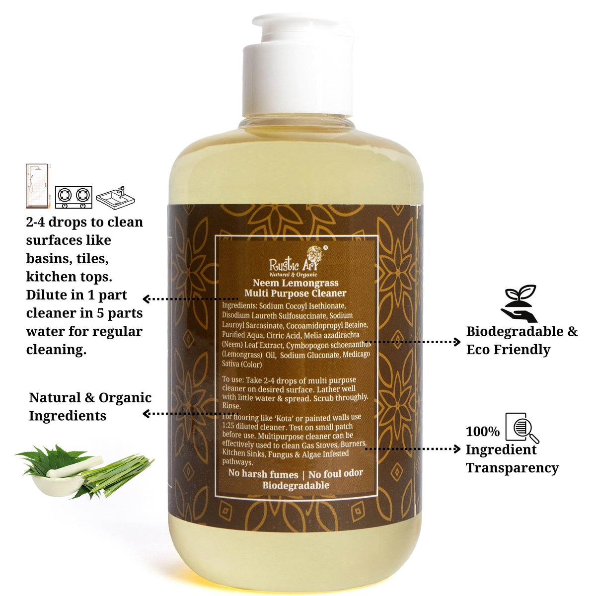Neem Lemongrass Multipurpose Cleaner (300ml), Rustic Home