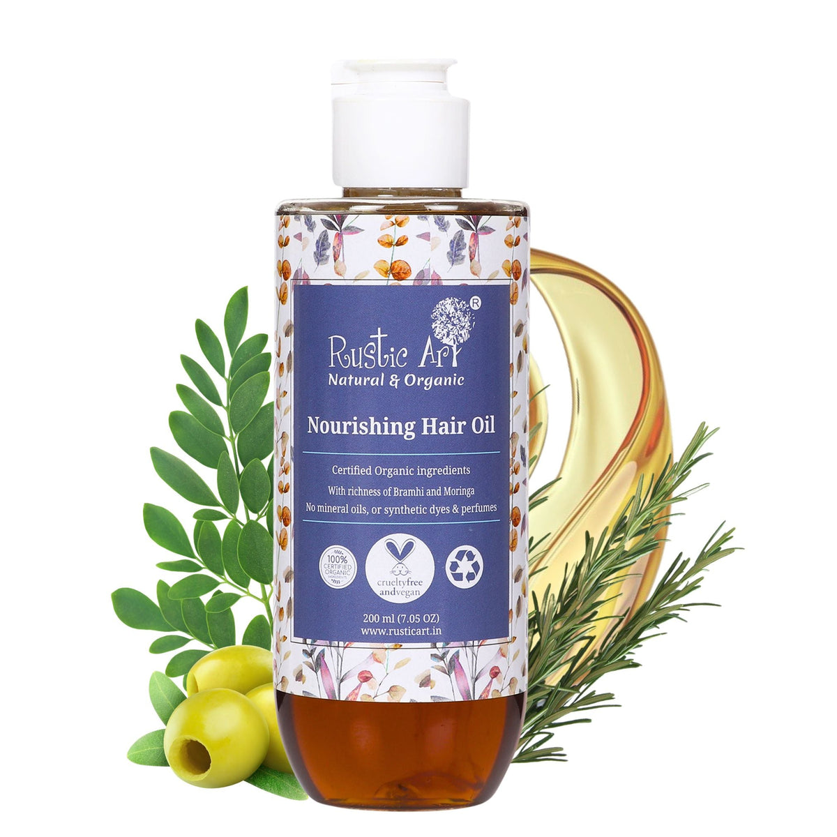 Nourishing Hair Oil 200ml with Rosemary & Brahmi, Rustic Art