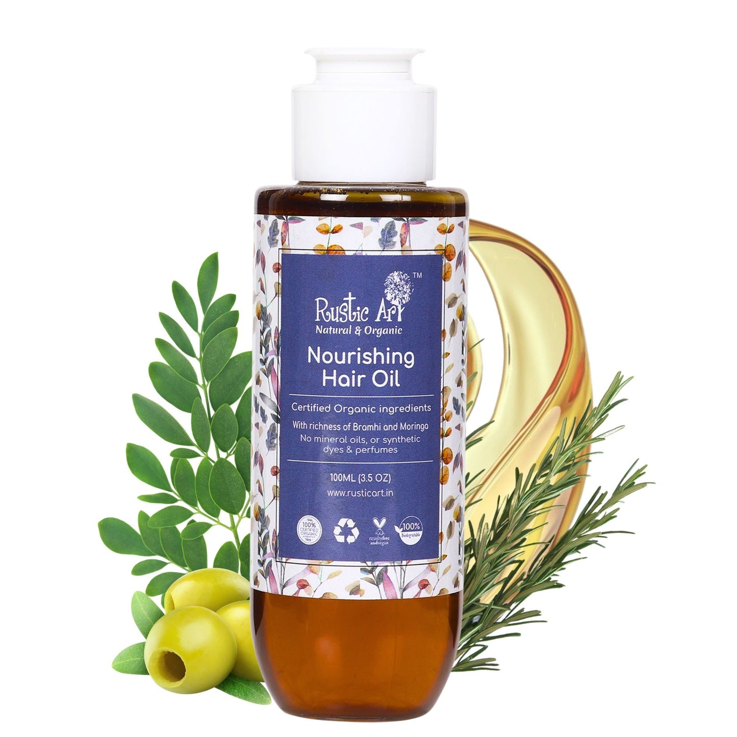 Nourishing Hair Oil with Rosemary & Brahmi (100ml), Rustic Art