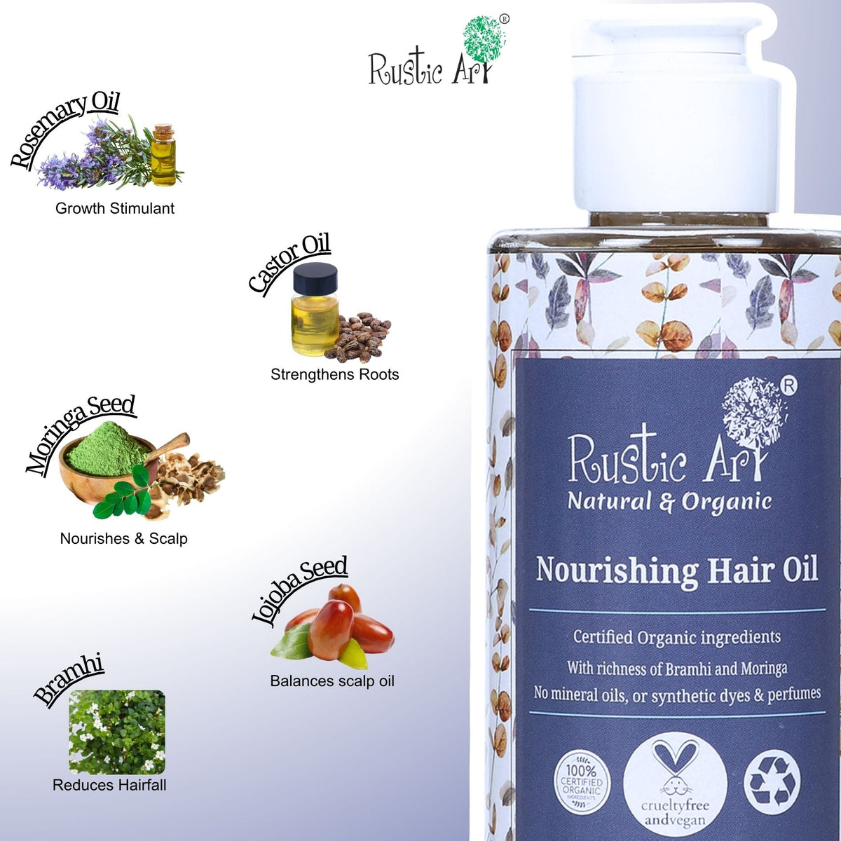 Nourishing Hair Oil with Rosemary & Brahmi (100ml), Rustic Art