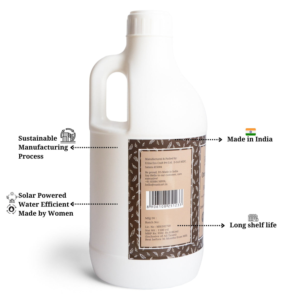Orange Neem Hand Wash (1100ml Refill Pack), Rustic Art