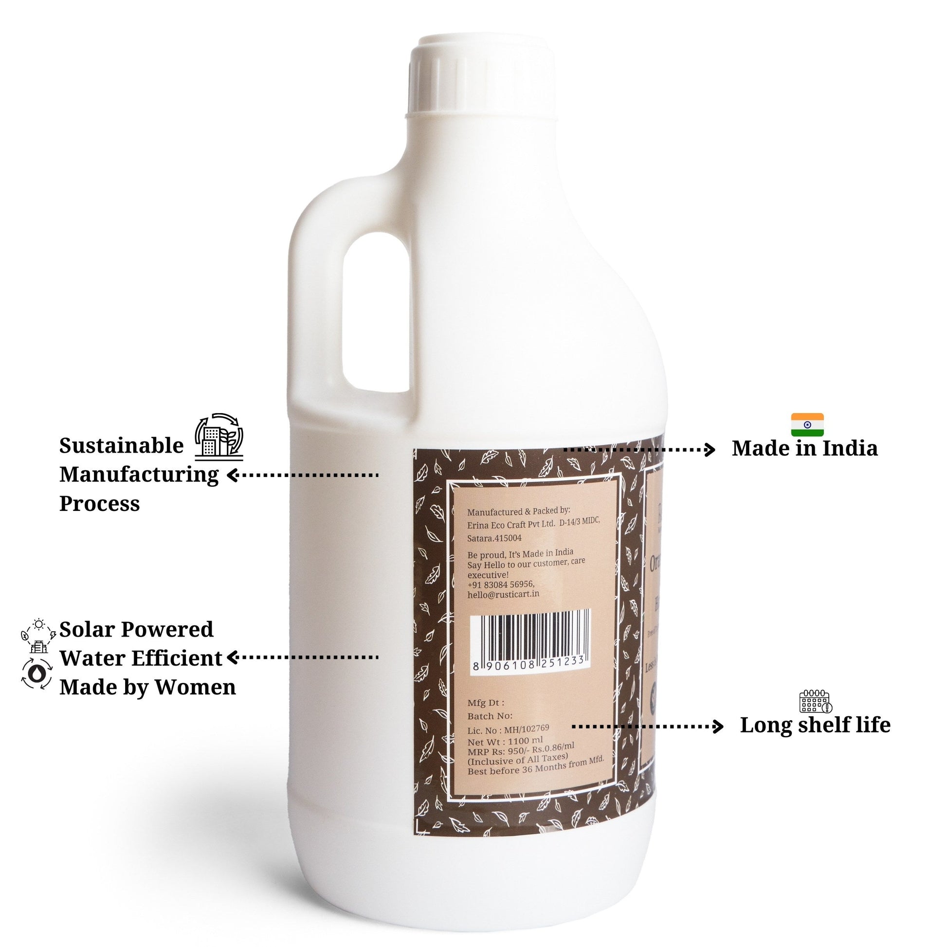 Orange Neem Hand Wash (1100ml Refill Pack), Rustic Art