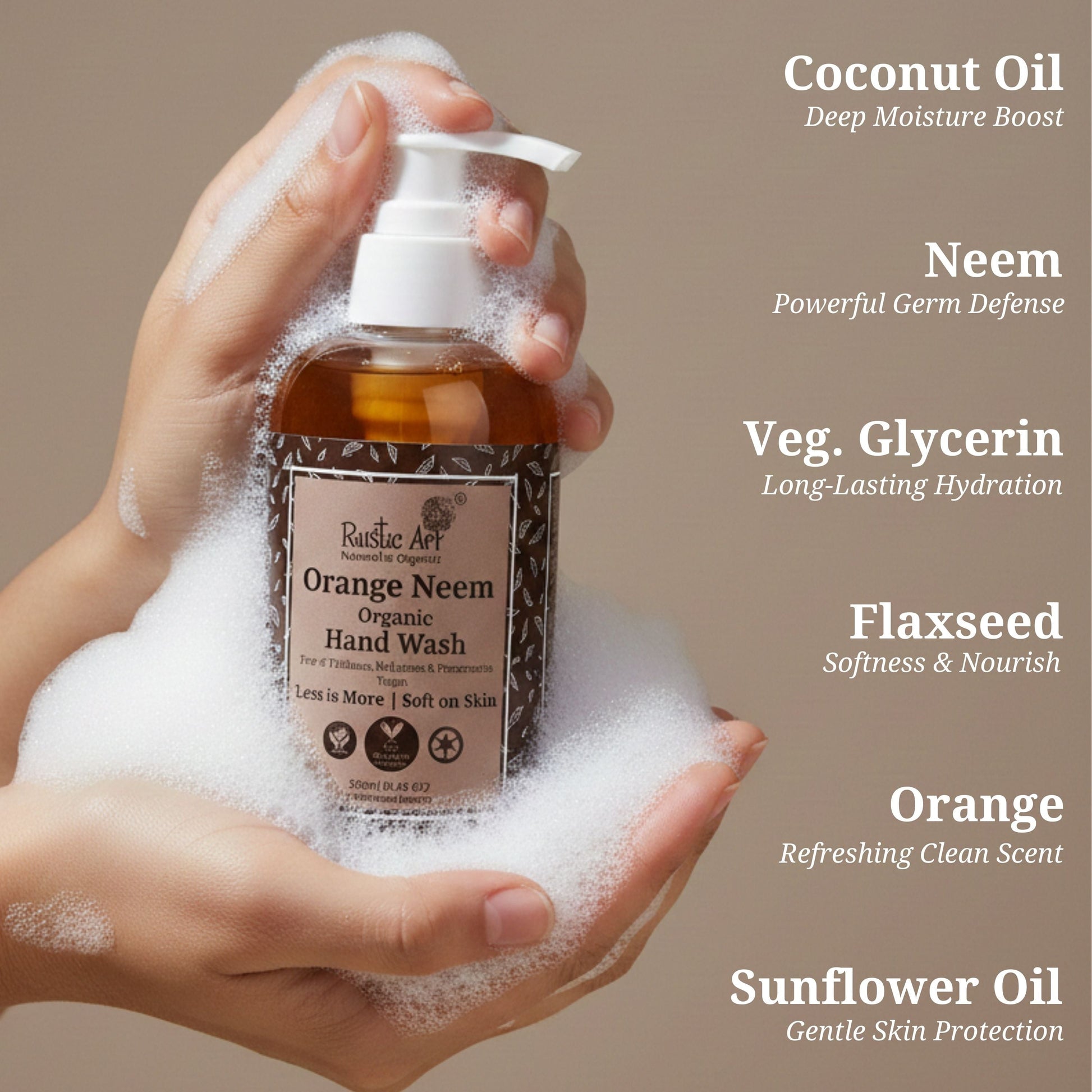 Orange Neem Hand Wash (250ml), Rustic Art