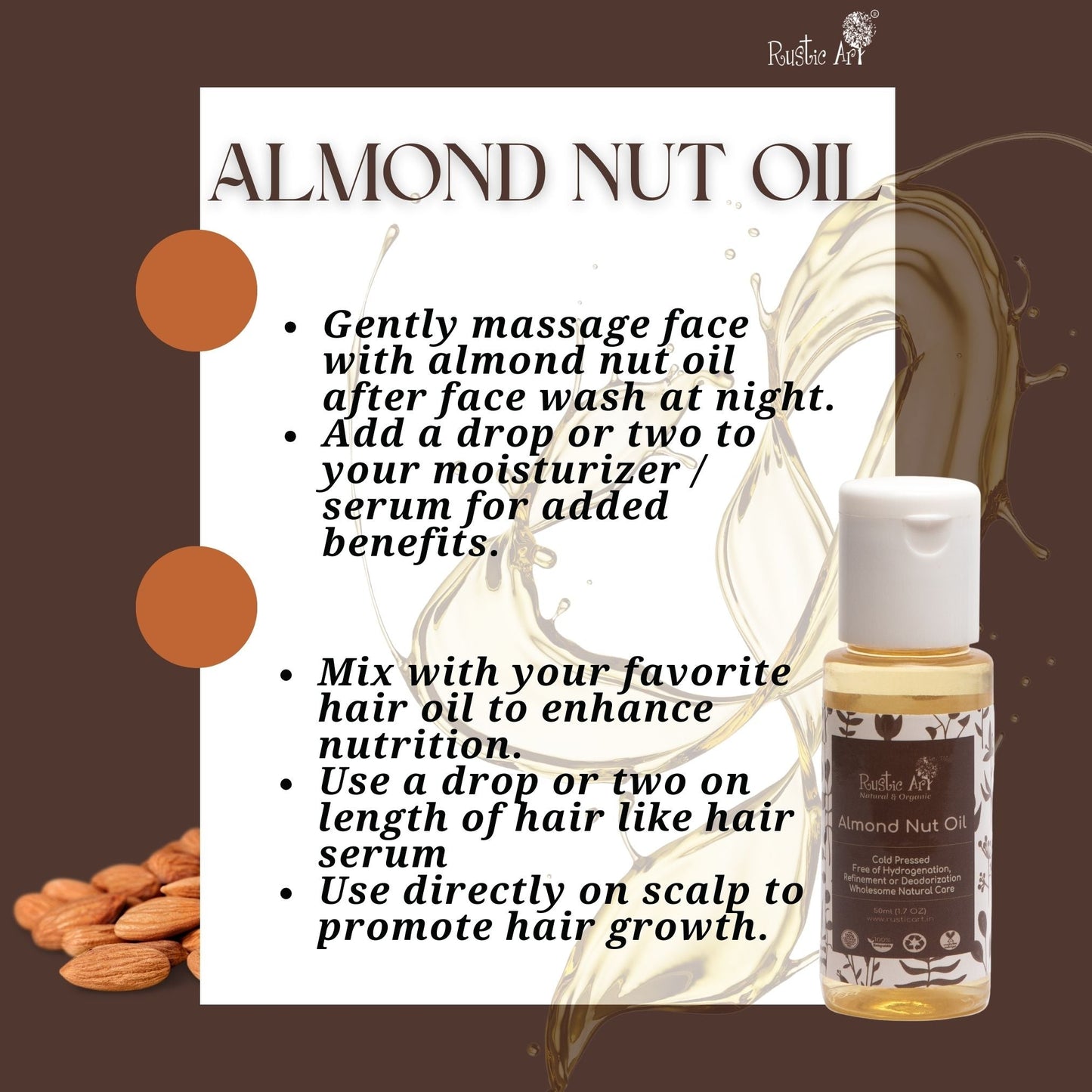 Organic Almond Nut Oil (50ml), Rustic Art