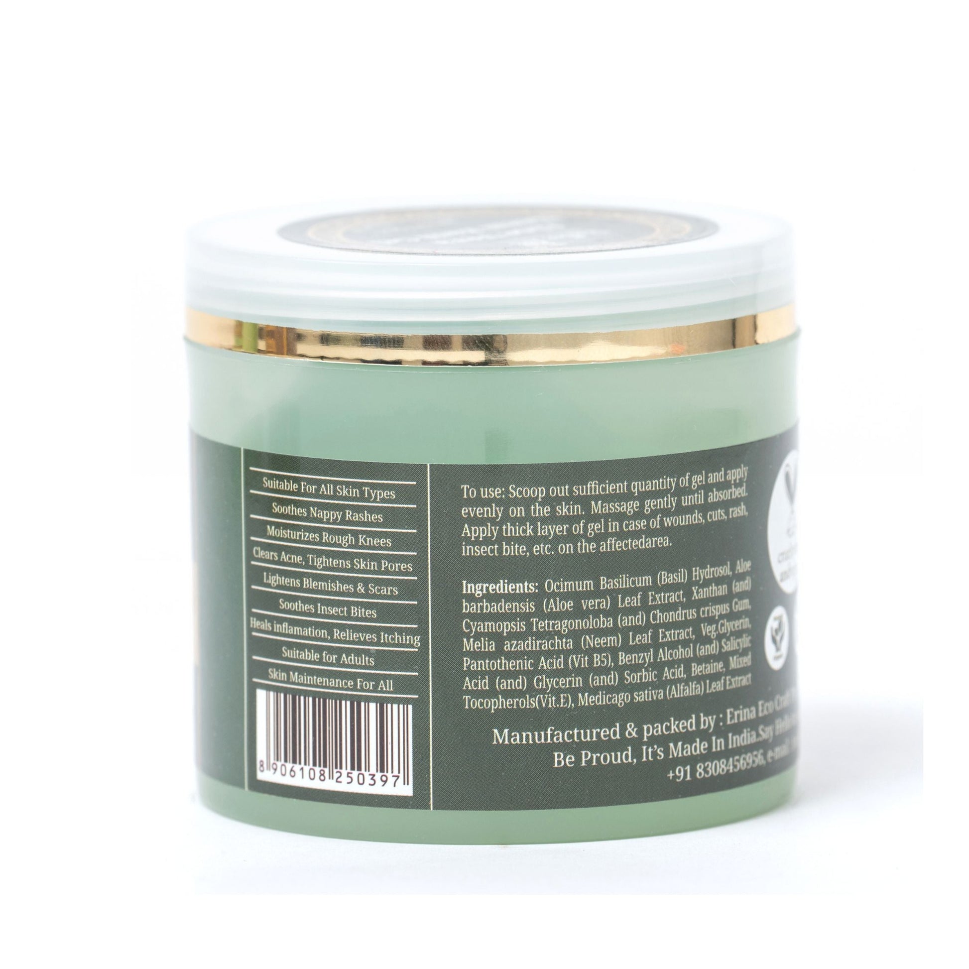 Organic Aloe Vera Neem Basil Gel - Multi-Purpose Skin Care for Face & Body | Soothes Acne, Rashes & Burns | 100% Natural (100gm), Rustic Art