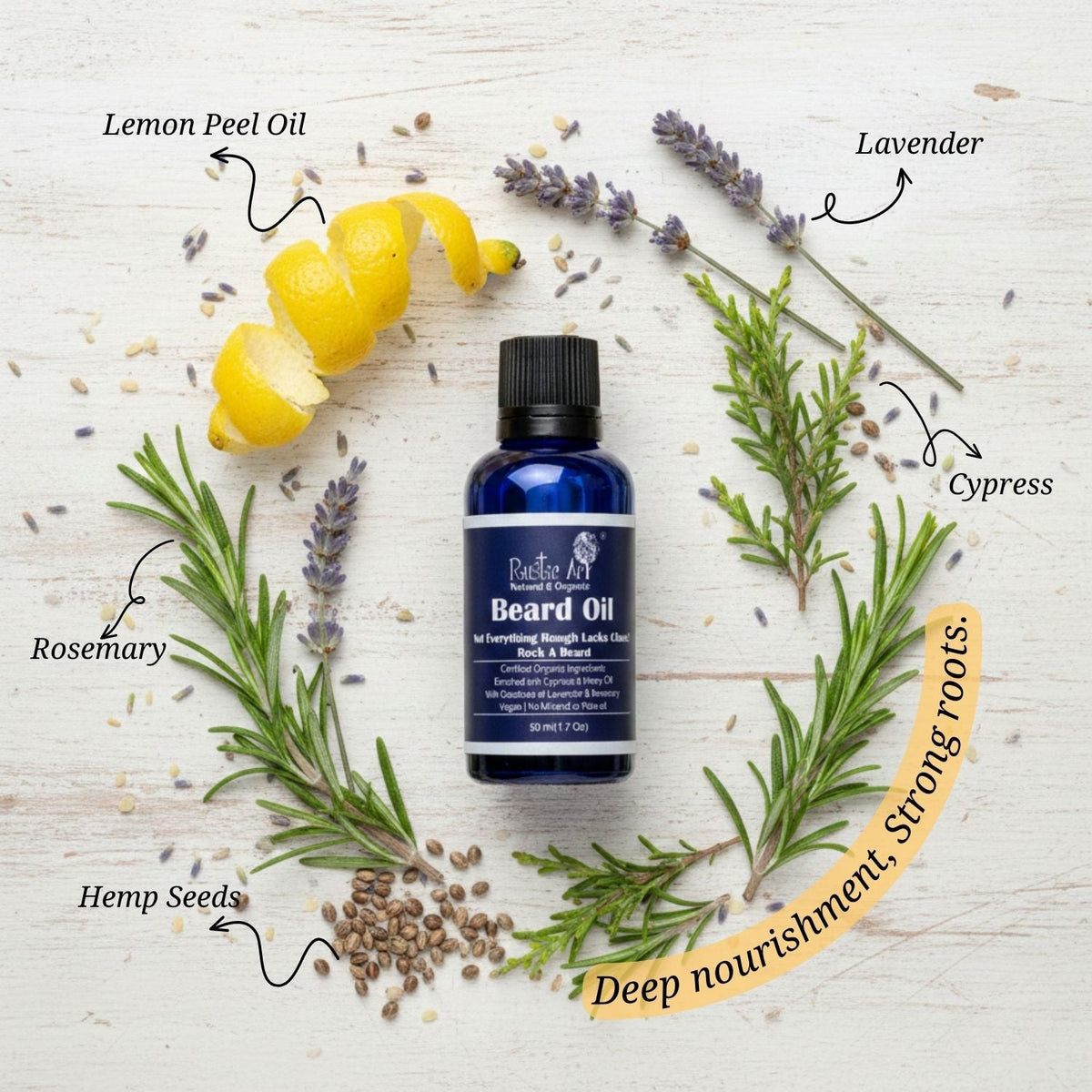 Organic Beard Oil with Rosemary & Avocado 50ml, Rustic Art