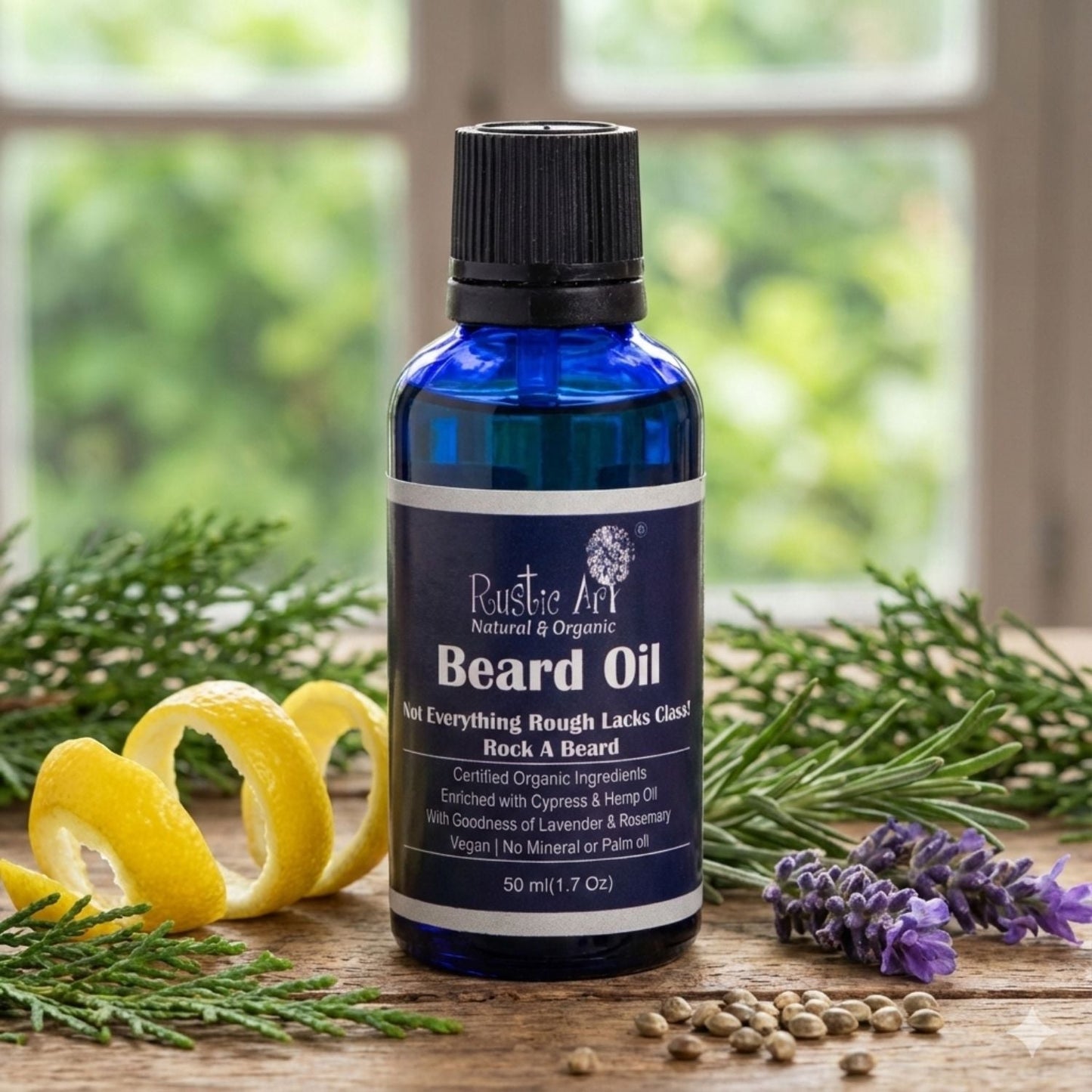 Organic Beard Oil with Rosemary & Avocado 50ml, Rustic Art