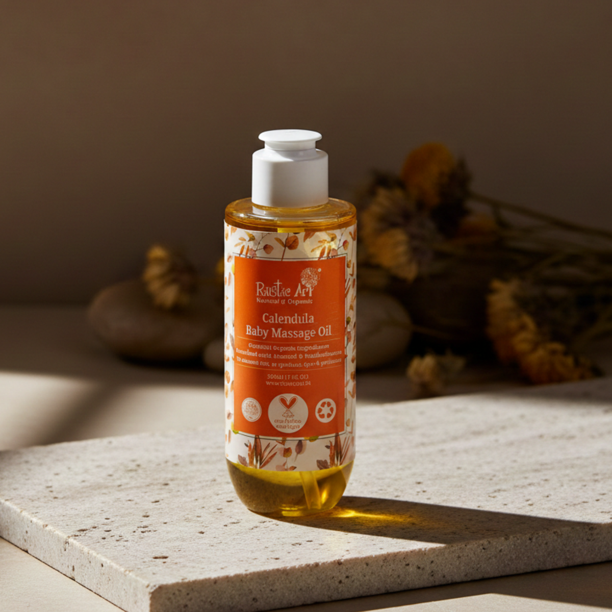 Organic Calendula Baby Massage Oil (200ml), Rustic Art