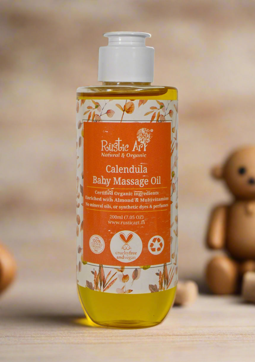 Organic Calendula Baby Massage Oil (200ml), Rustic Art