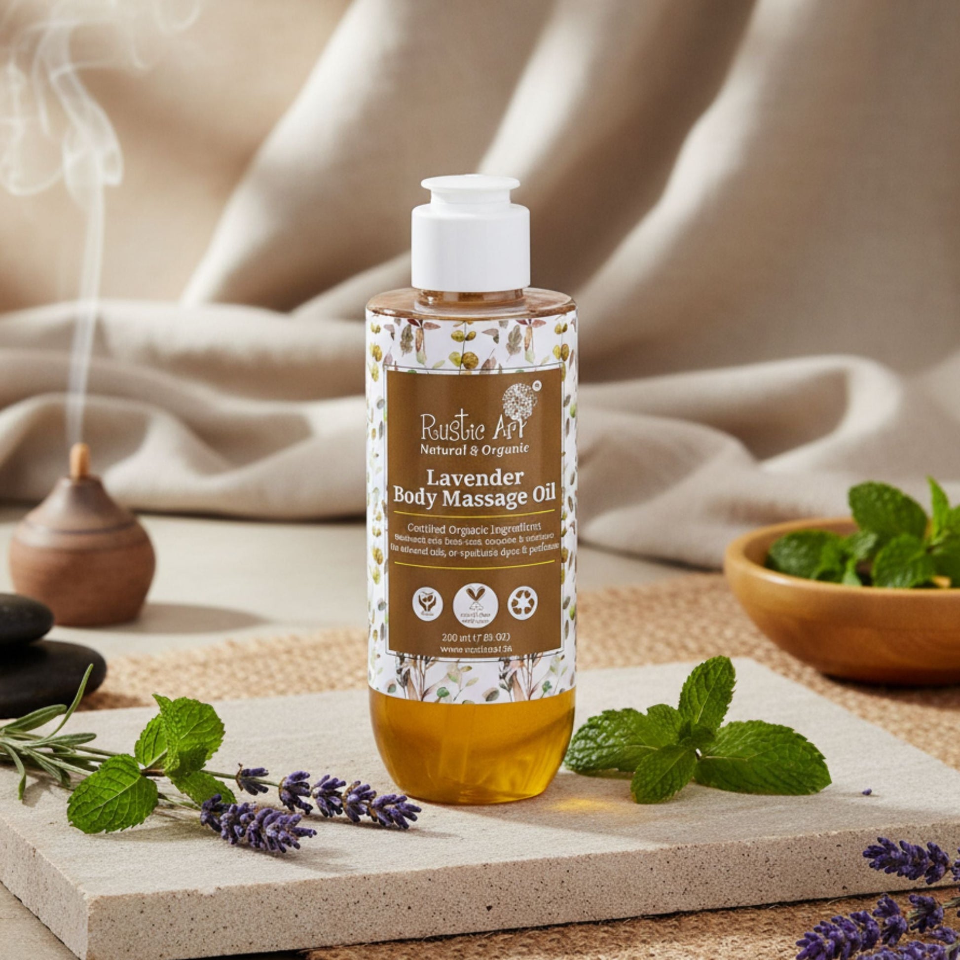 Organic Lavender Body Massage Oil (200ml), Rustic Art