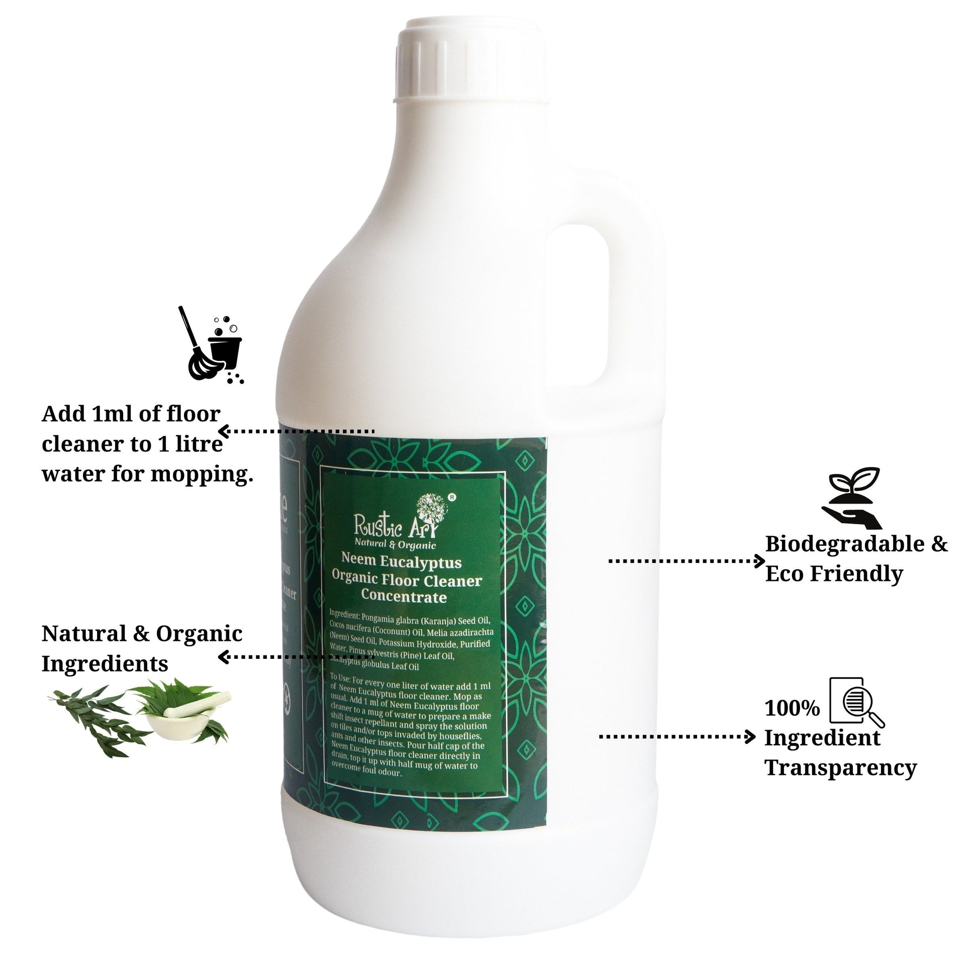 Organic Neem Eucalyptus Floor Cleaner Concentrate (1100gm), Rustic Home